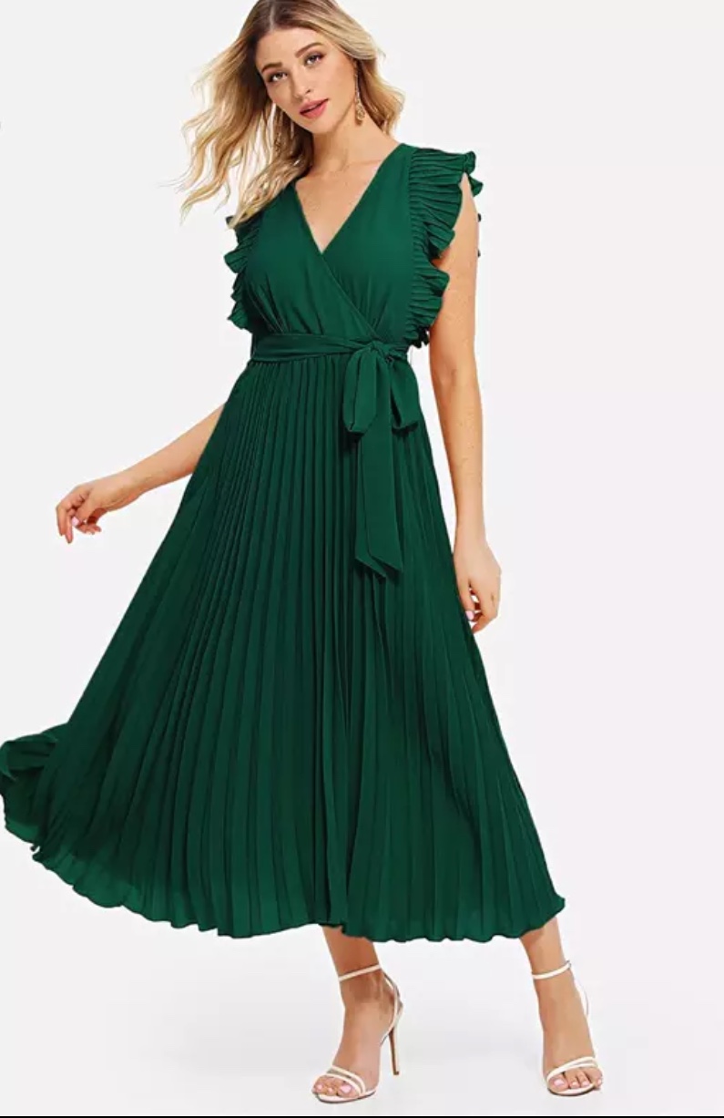 ELEGANTE ROBE LONGUE PLISSEE PORTEFEUILLE - artdubonheur