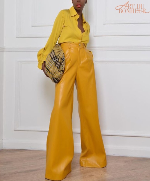 pantalon en cuir jaune