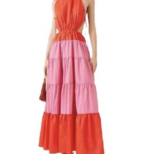robe ajourée de couleurs avec lacets rose et rouge