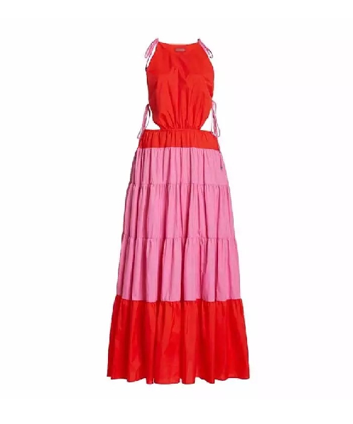 robe ajourée de couleurs avec lacets rose et rouge