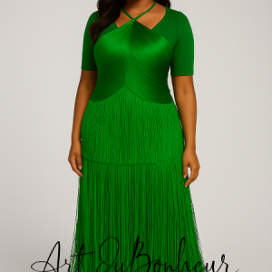 Robe frangée verte élégante