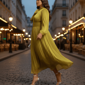 Robe longue plissée vert