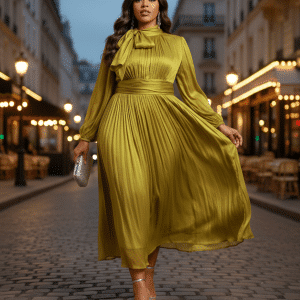 Robe longue plissée vert