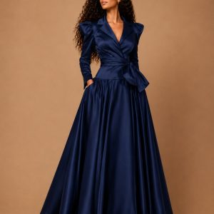 Robe de Soirée Bleu Marine en Satin