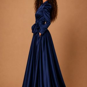 Robe de Soirée Bleu Marine en Satin