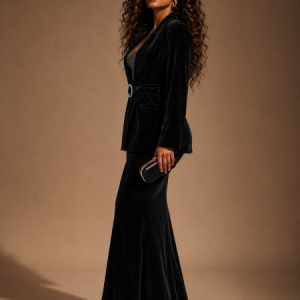 Ensemble Velours Noir jupe et Veste Luxe